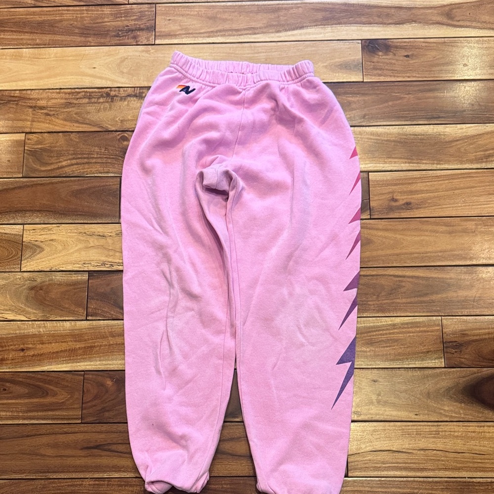 Aviator Nation Pink Joggers with Colorful Zigzag